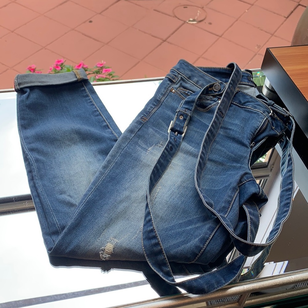 Bebe Cuffed Suspender Jeans